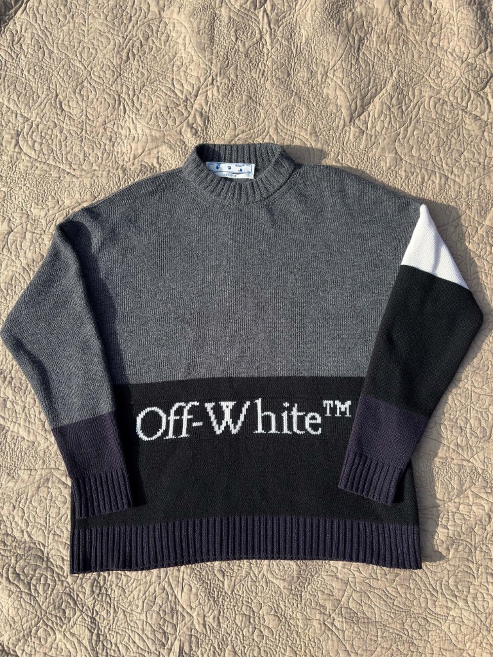 Off-White Virgil Abloh Wool Logo Knit Sweater Men's M Gray Black Made Italy